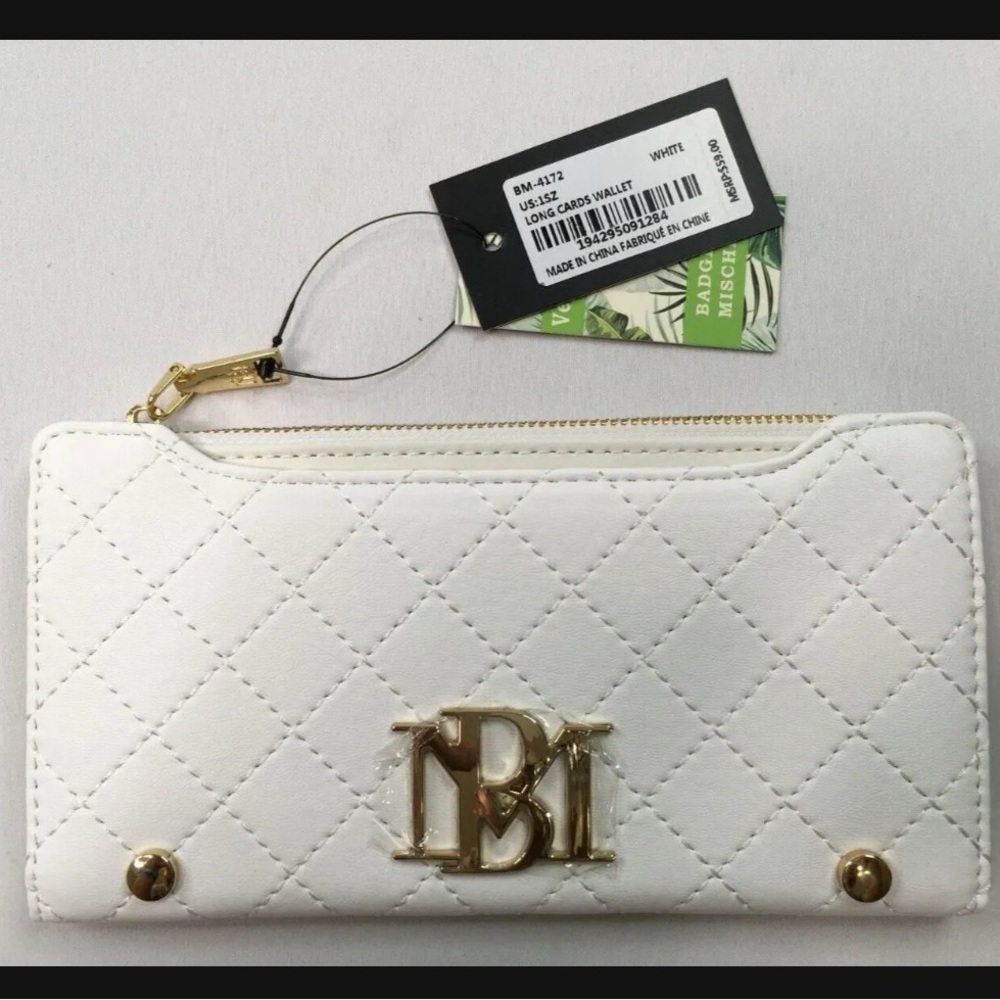 White Quilted Wallet with Gold Accents